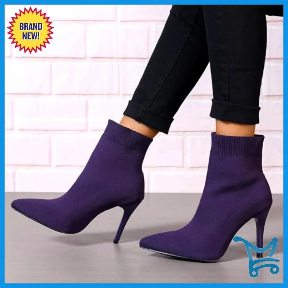Women's Stiletto Heel Ankle Boots Pointed Toe Sock Booties Size 6-12